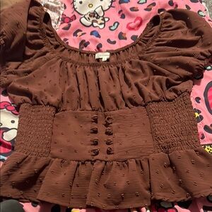 Brown Smocked Women's Top
